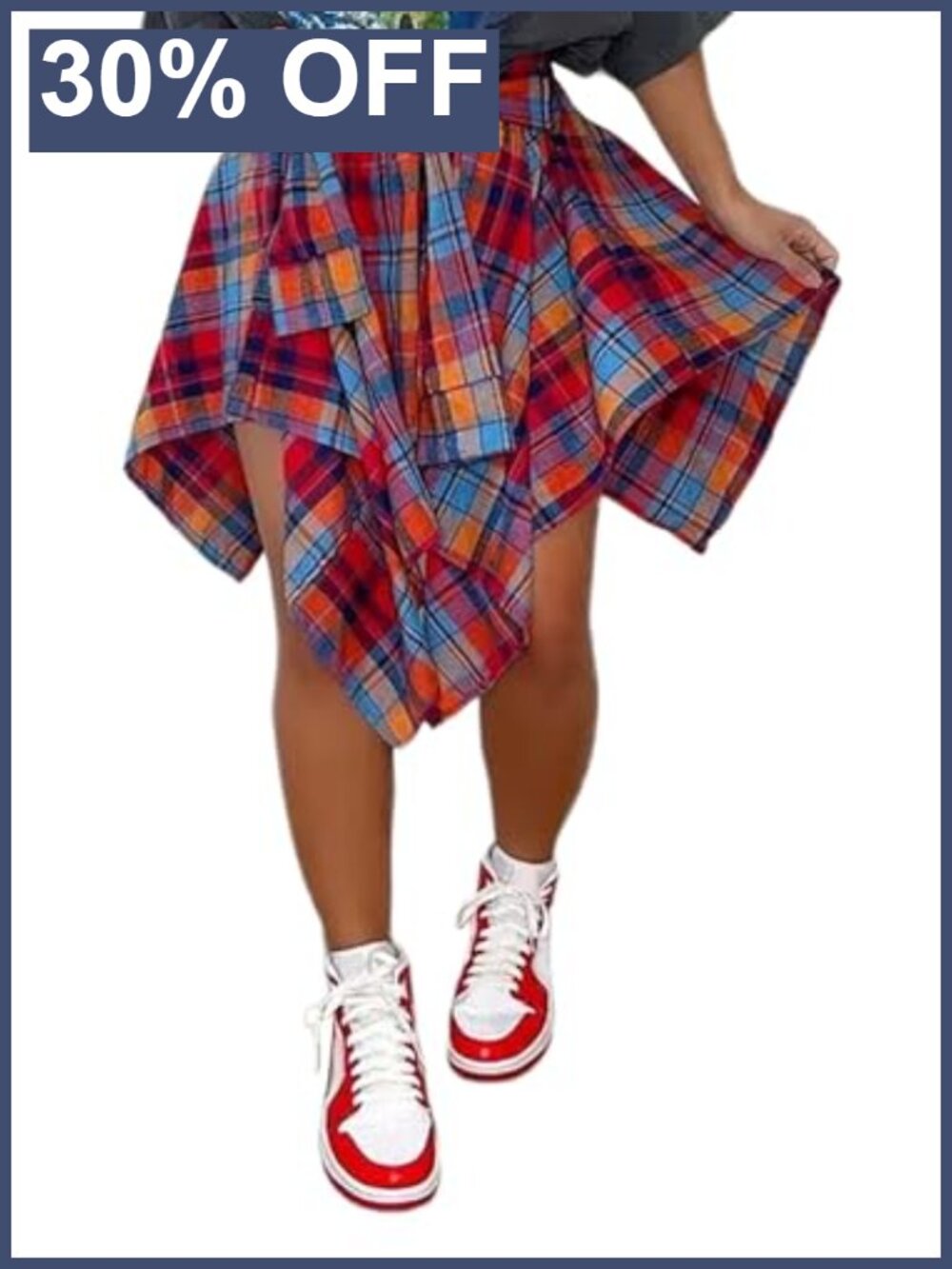 YBSKG Women's Plaid Mini Skirt Elastic High Waist Tie Front Pleated